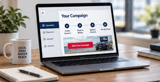 Illustrative campaign account on a laptop
