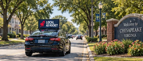 Illustrative rooftop advertising car in Chesapeake