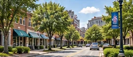 Illustrative tree-lined shopping street